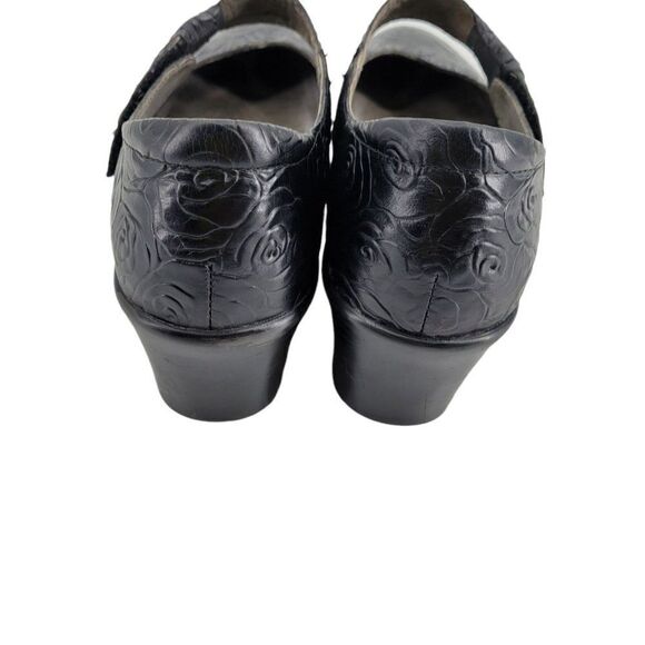 Vtg Y2K Alegria Mary Jane Leather Chunky 3D Rose Embossed Ell-541 Black Sz 41 - Picture 10 of 12